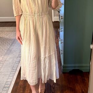 Elegant Lurex Striped Cream Dress by Apiece Apart size 2